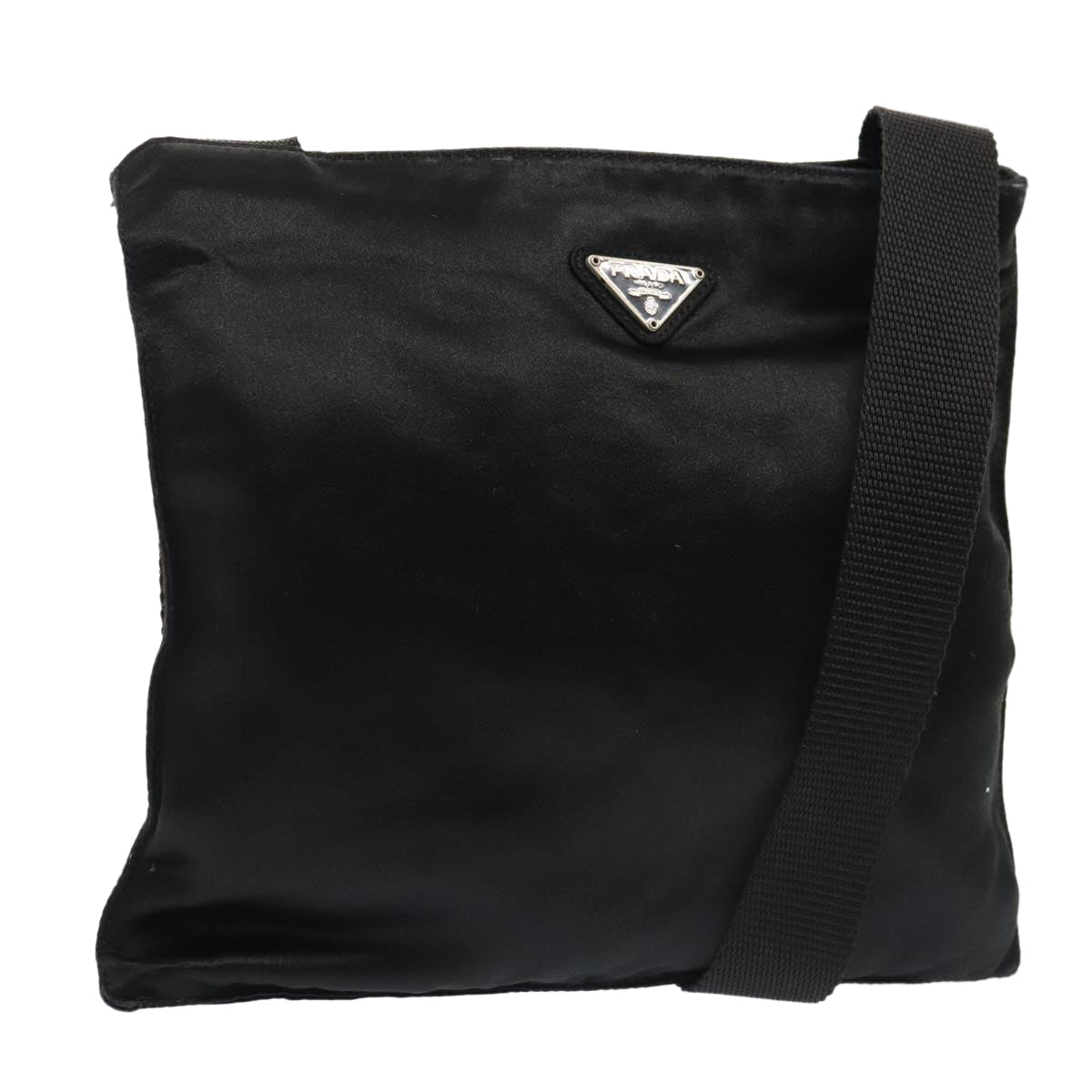 PRADA Shoulder Bag Satin Silver Black ac3203