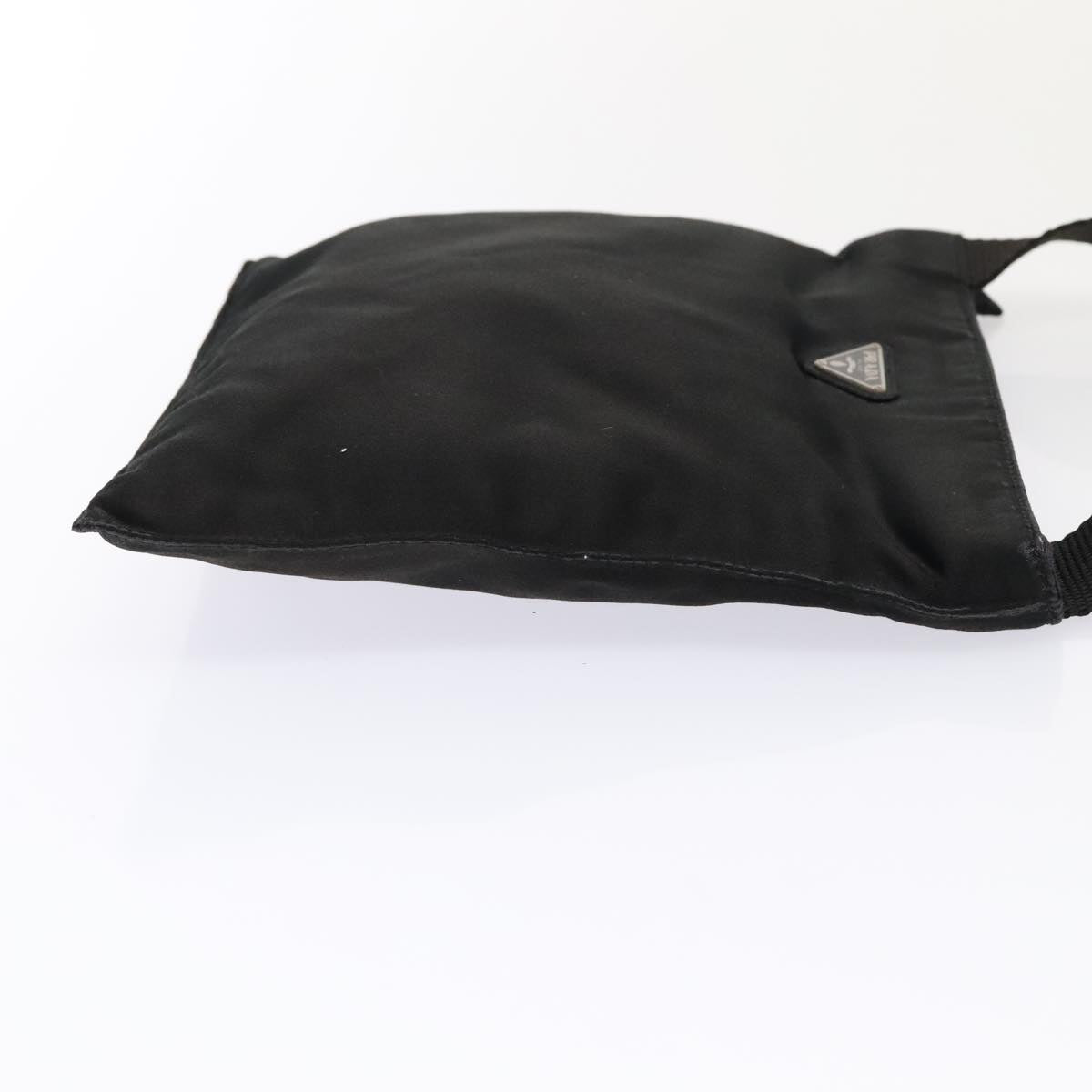 PRADA Shoulder Bag Satin Silver Black ac3203