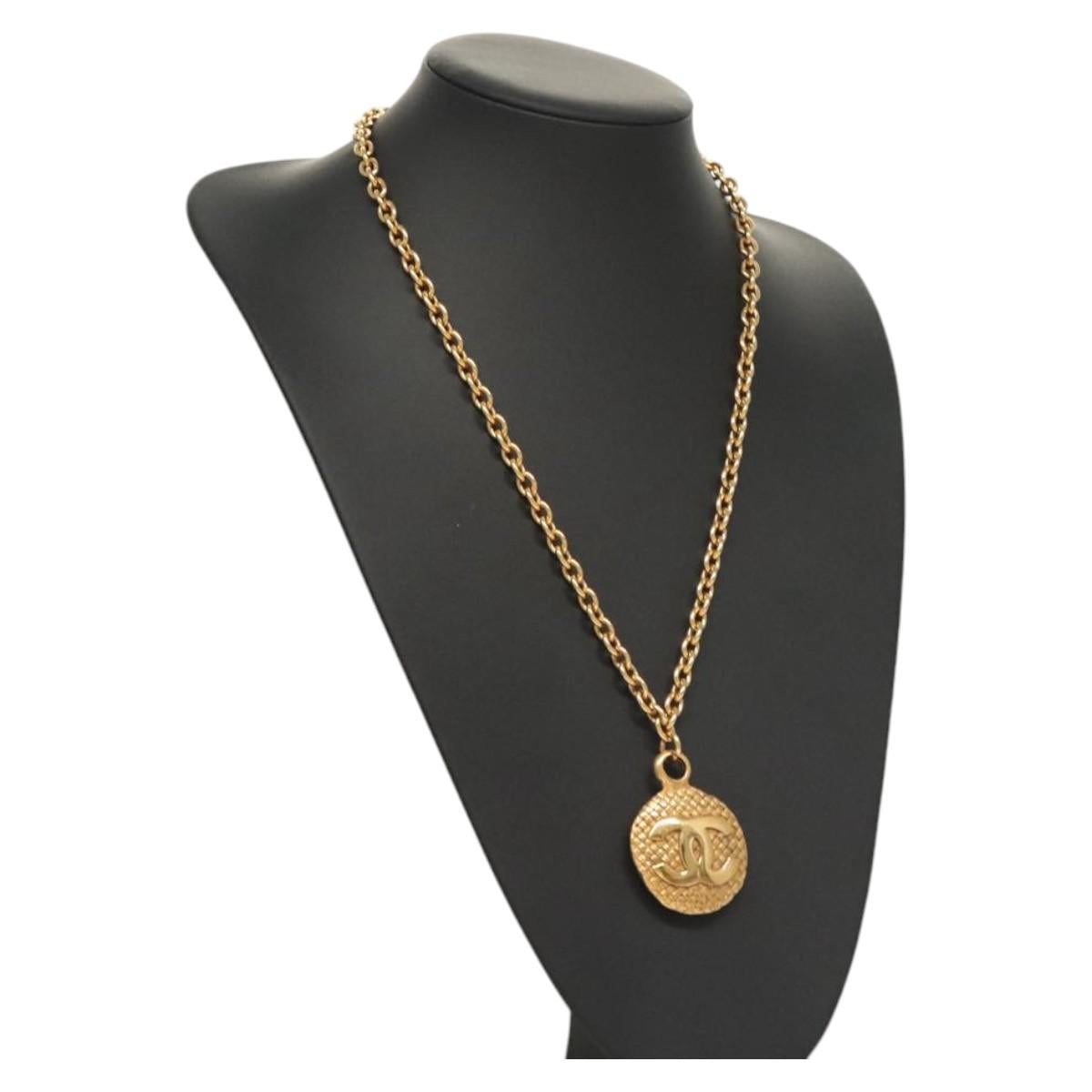 CHANEL COCO Mark Chain Necklace metal Gold CC ac3798