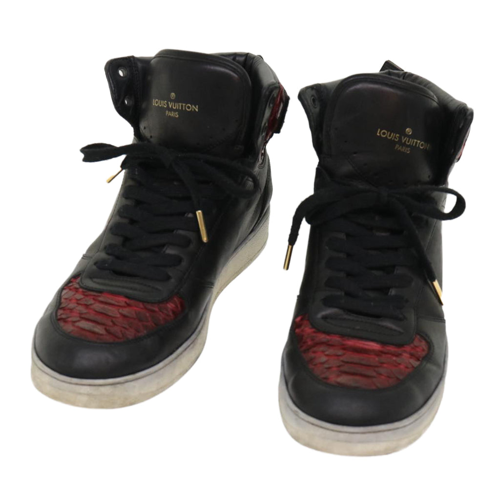 LOUIS VUITTON High Top Sneakers Exotic Leather 5.5 Black Red LV ak201
