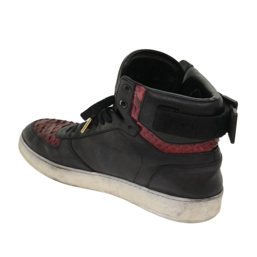LOUIS VUITTON High Top Sneakers Exotic Leather 5.5 Black Red LV ak201