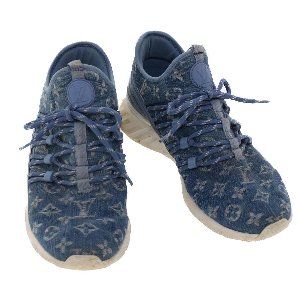 LOUIS VUITTON Monogram Denim Fast Lane Line Sneakers 5.5 Blue LV ak204V