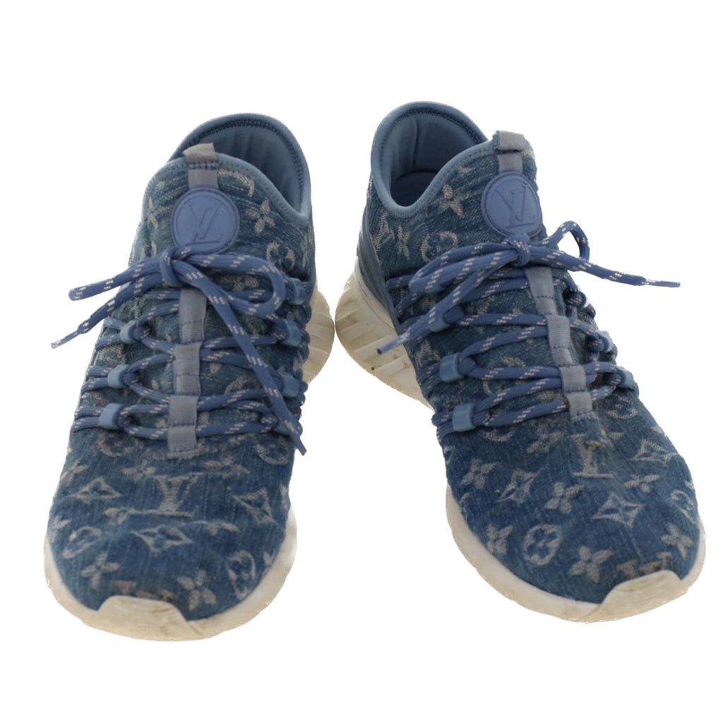 LOUIS VUITTON Monogram Denim Fast Lane Line Sneakers 5.5 Blue LV ak204V