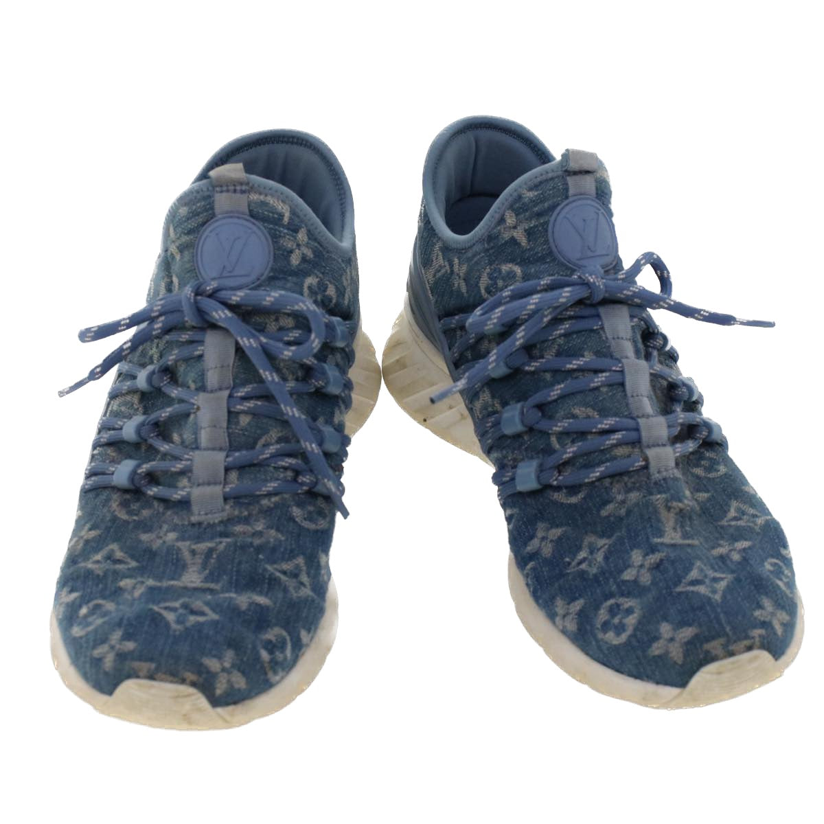 LOUIS VUITTON Monogram Denim Fast Lane Line Sneakers 5.5 Blue LV ak204V