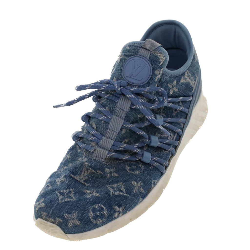 LOUIS VUITTON Monogram Denim Fast Lane Line Sneakers 5.5 Blue LV ak204V