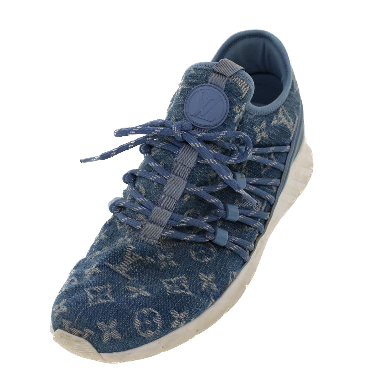 LOUIS VUITTON Monogram Denim Fast Lane Line Sneakers 5.5 Blue LV ak204V
