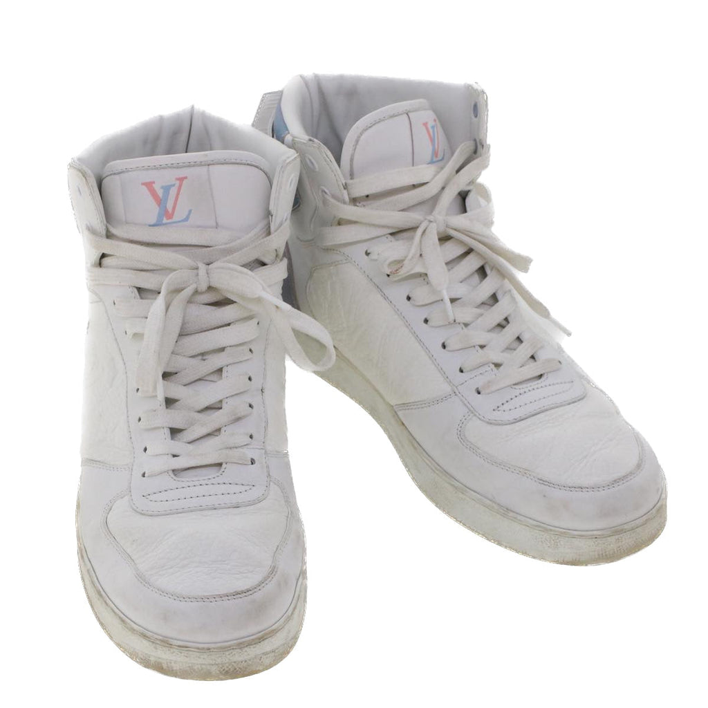 LOUIS VUITTON Monogram Rivoli Line High Top Sneakers Leather 6 White ak205