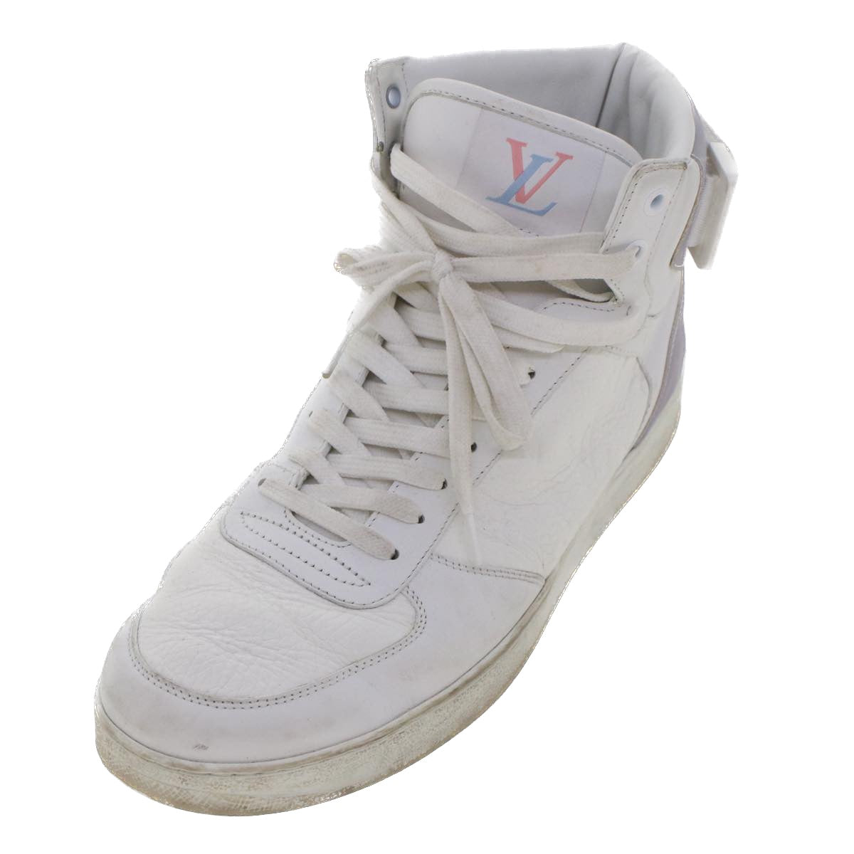 LOUIS VUITTON Monogram Rivoli Line High Top Sneakers Leather 6 White ak205