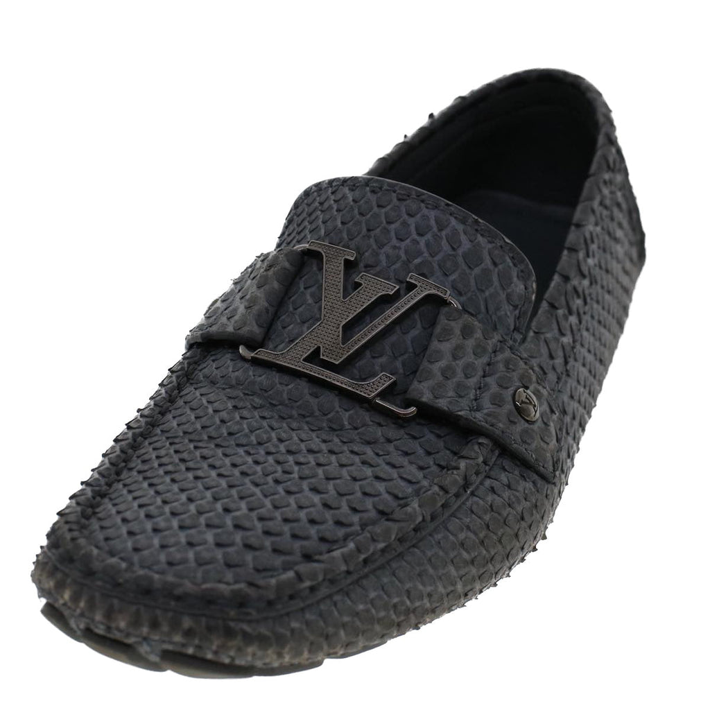 LOUIS VUITTON Driving Shoes Exotic Leather 7 Black Gray LV ak212