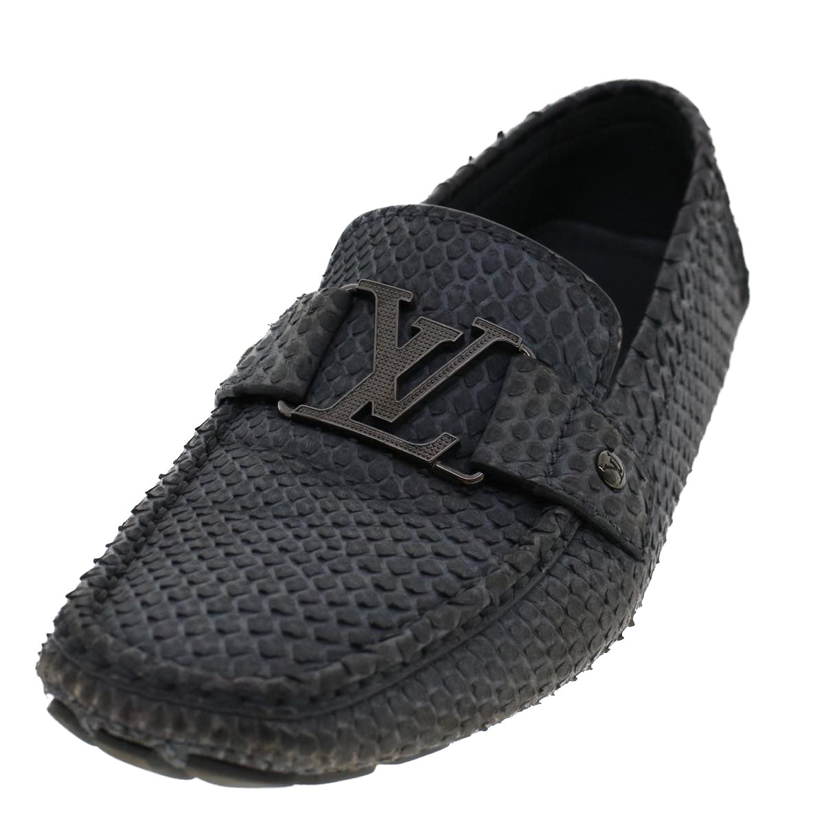 LOUIS VUITTON Driving Shoes Exotic Leather 7 Black Gray LV ak212
