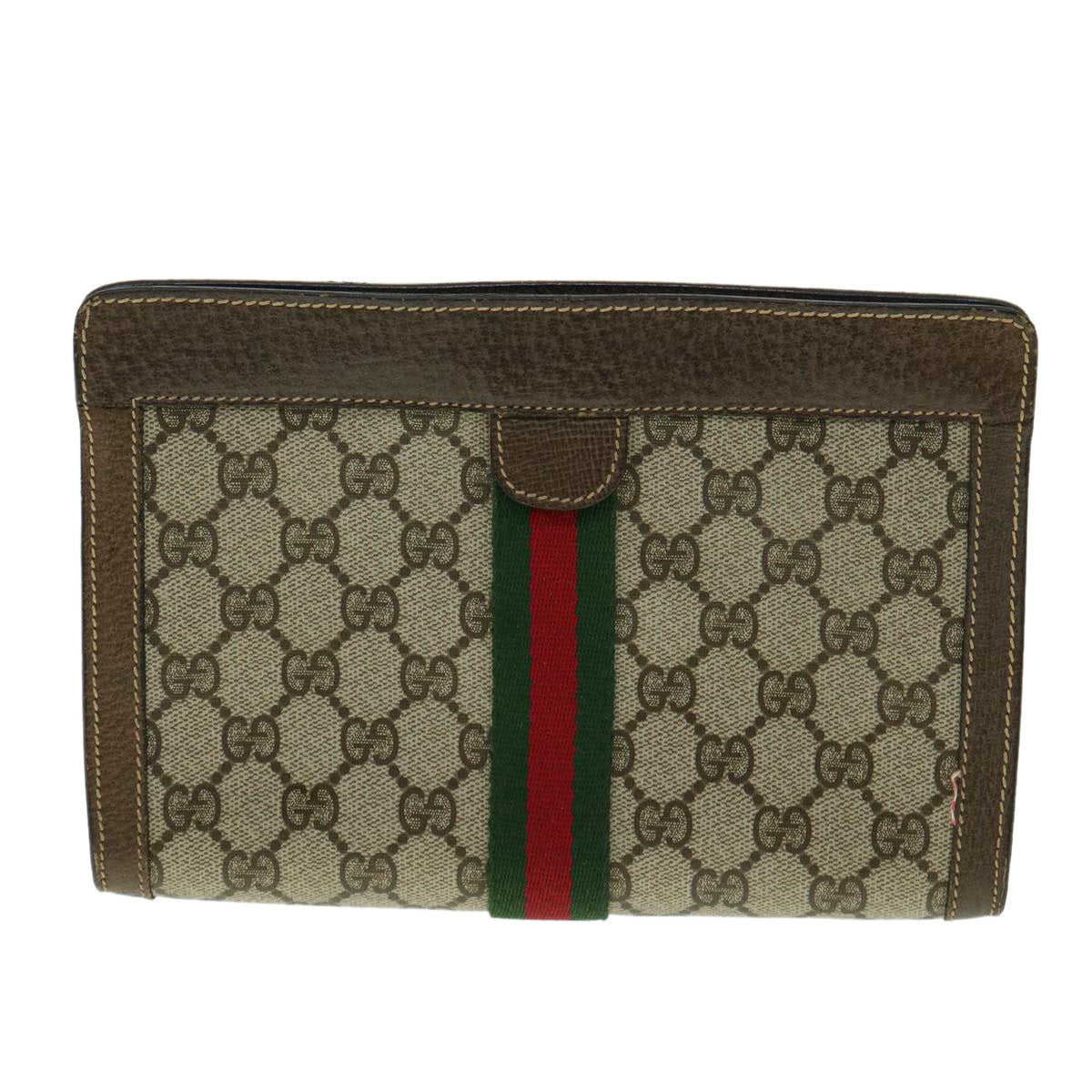 GUCCI GG Canvas Web Sherry Line Clutch Bag Beige Red Green am3107
