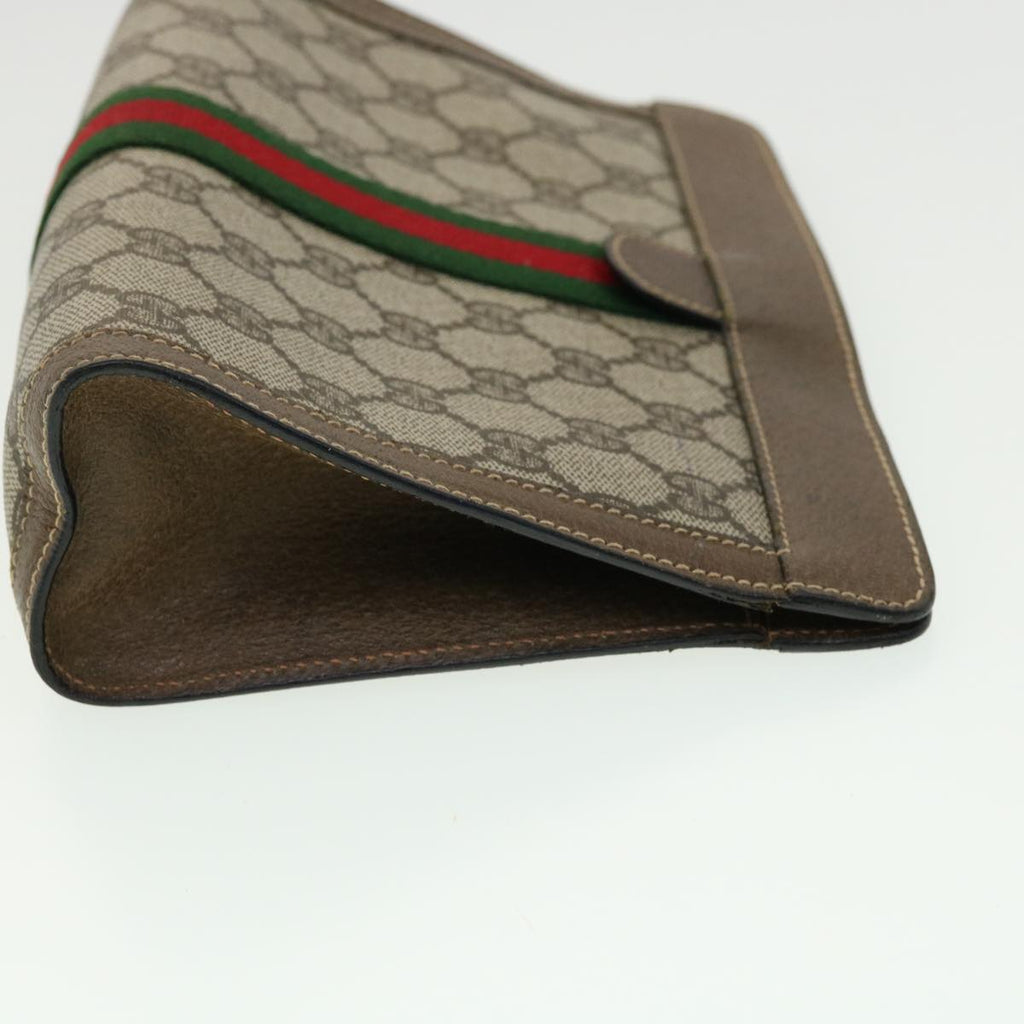 GUCCI GG Canvas Web Sherry Line Clutch Bag Beige Red Green am3107