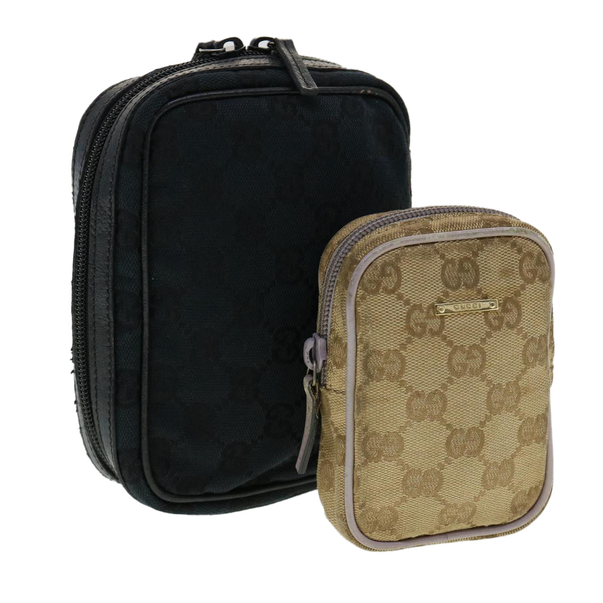 GUCCI GG Canvas Pouch 2Set Black Beige am3271