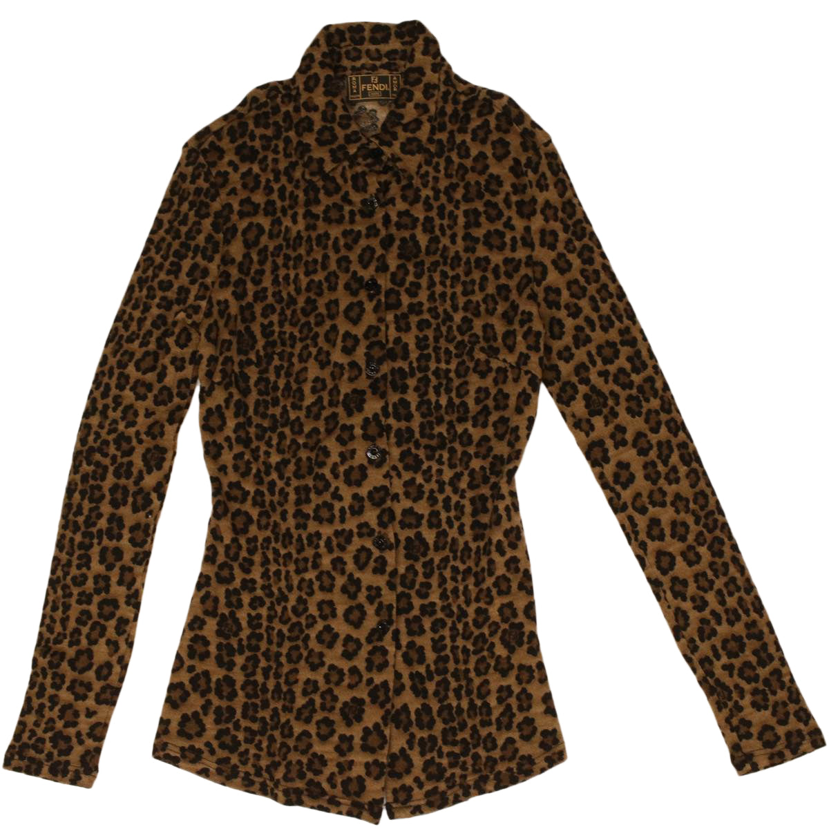 FENDI Leopard Long Sleeved Shirt Wool Brown am3595