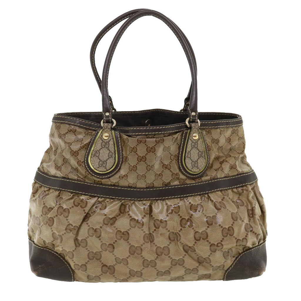 GUCCI GG Canvas Tote Bag Coated Canvas Beige Dark Brown am3623