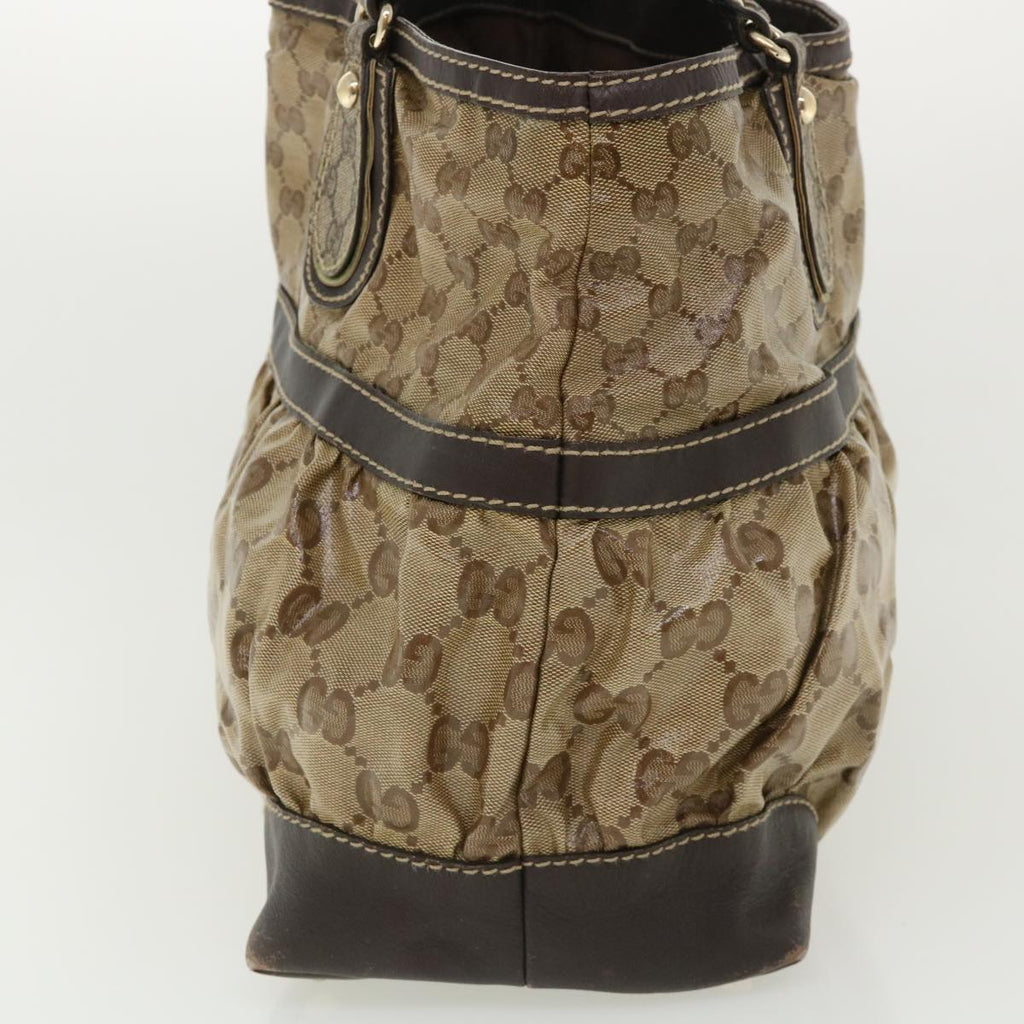 GUCCI GG Canvas Tote Bag Coated Canvas Beige Dark Brown am3623