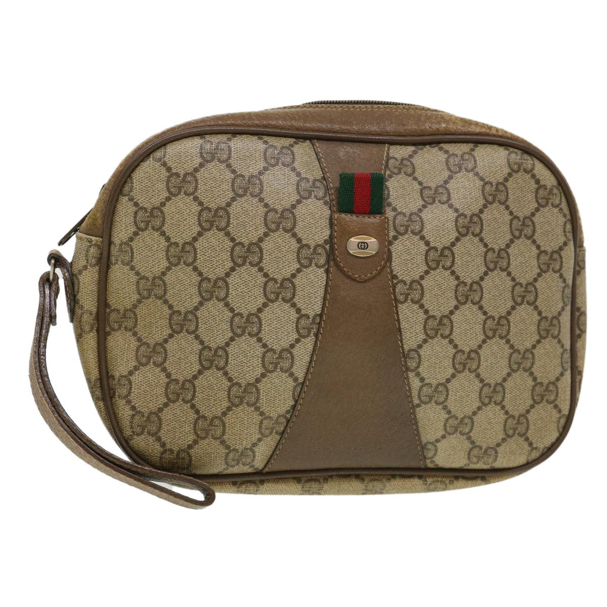 GUCCI GG Canvas Web Sherry Line Clutch Bag Beige Red Green am4114