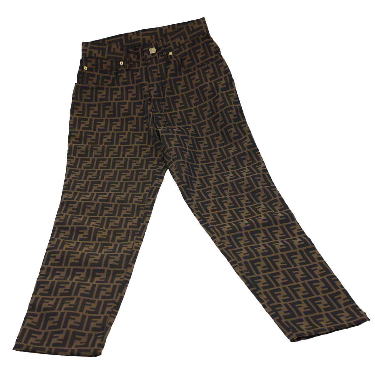 FENDI Zucca Canvas Pants Polyester Cotton XL Brown Black am4242