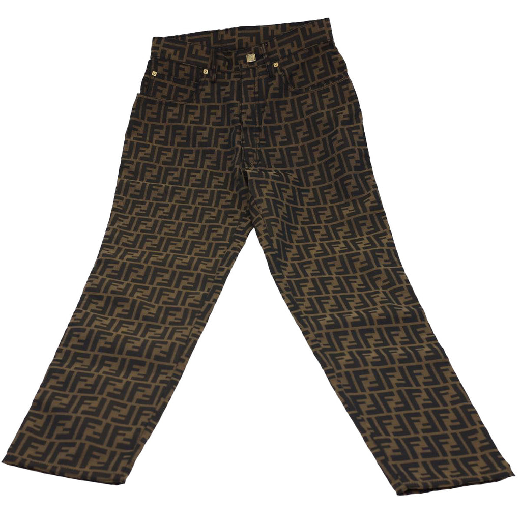 FENDI Zucca Canvas Pants Polyester Cotton XL Brown Black am4242