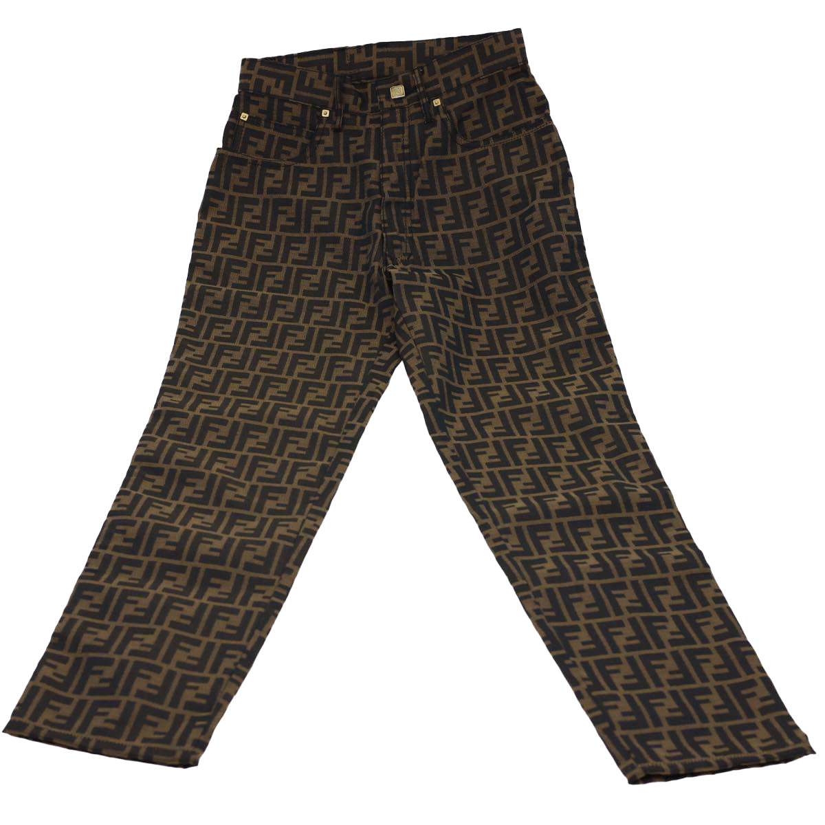 FENDI Zucca Canvas Pants Polyester Cotton XL Brown Black am4242