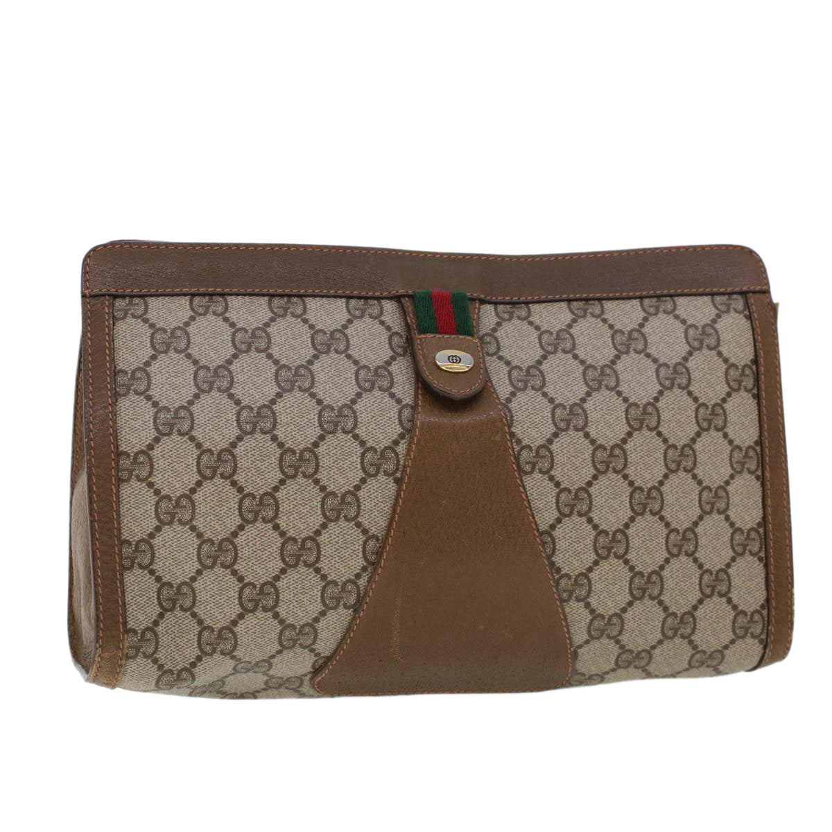 GUCCI GG Canvas Web Sherry Line Clutch Bag Beige Red Green 89.01.033 am4410