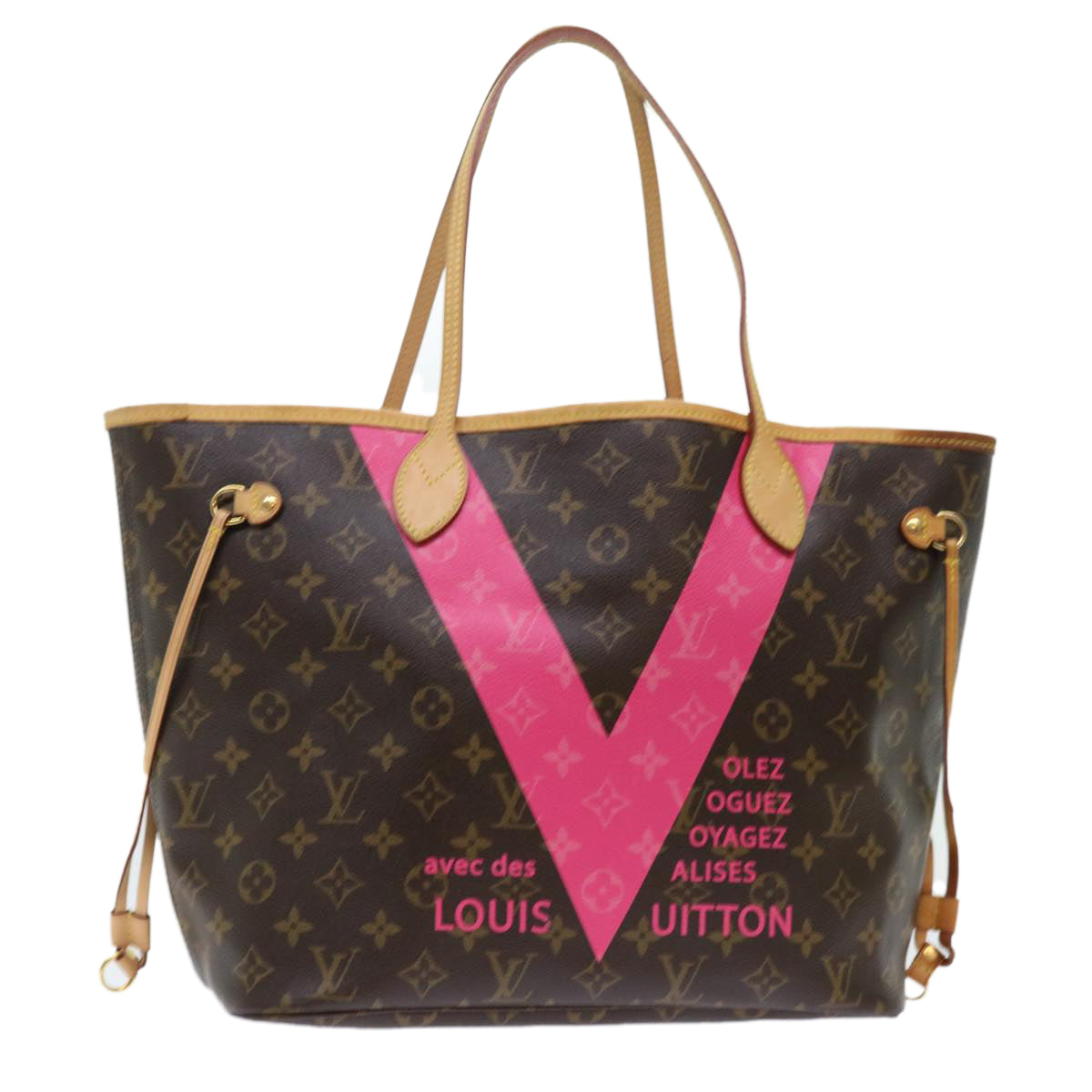 LOUIS VUITTON Monogram V line Neverfull MM Tote Bag Pink M41602 LV am4905