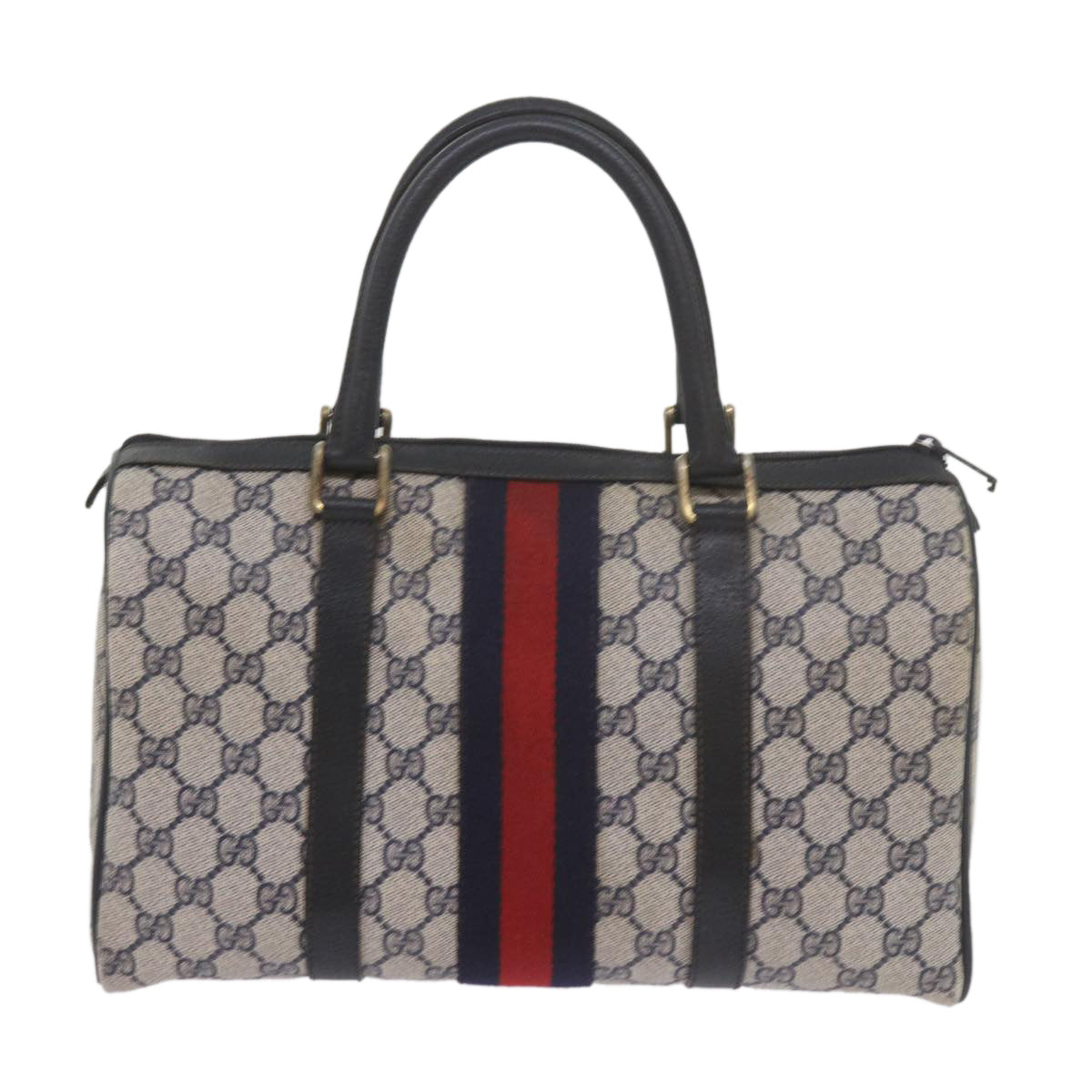 GUCCI GG Supreme Sherry Line Boston Bag PVC Leather Red Navy am5311