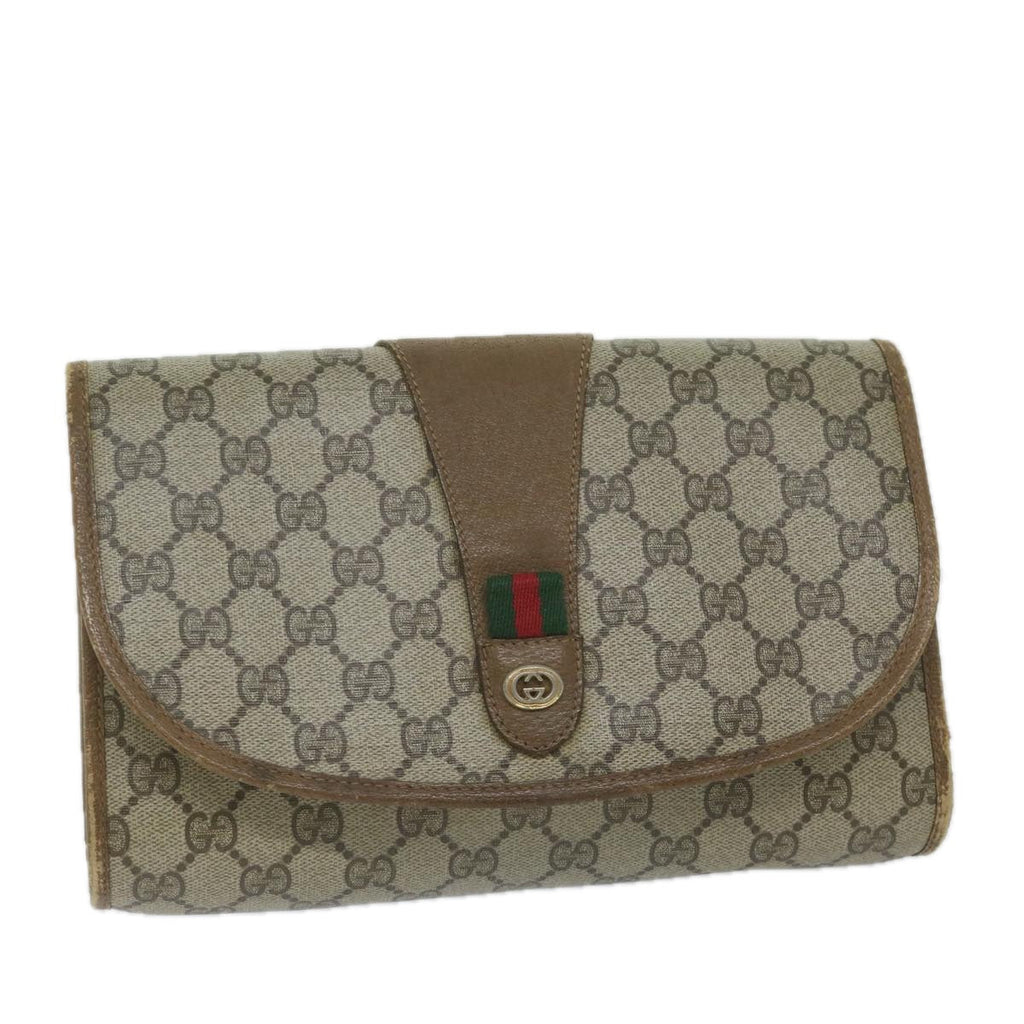 GUCCI GG Supreme Web Sherry Line Clutch Bag Beige Red 89 01 030 am5314