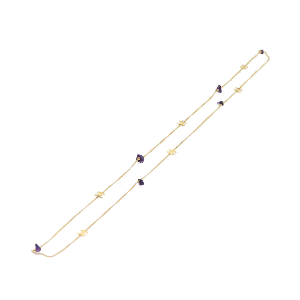 CHANEL COCO Mark Stone Necklace Gold CC am5561V