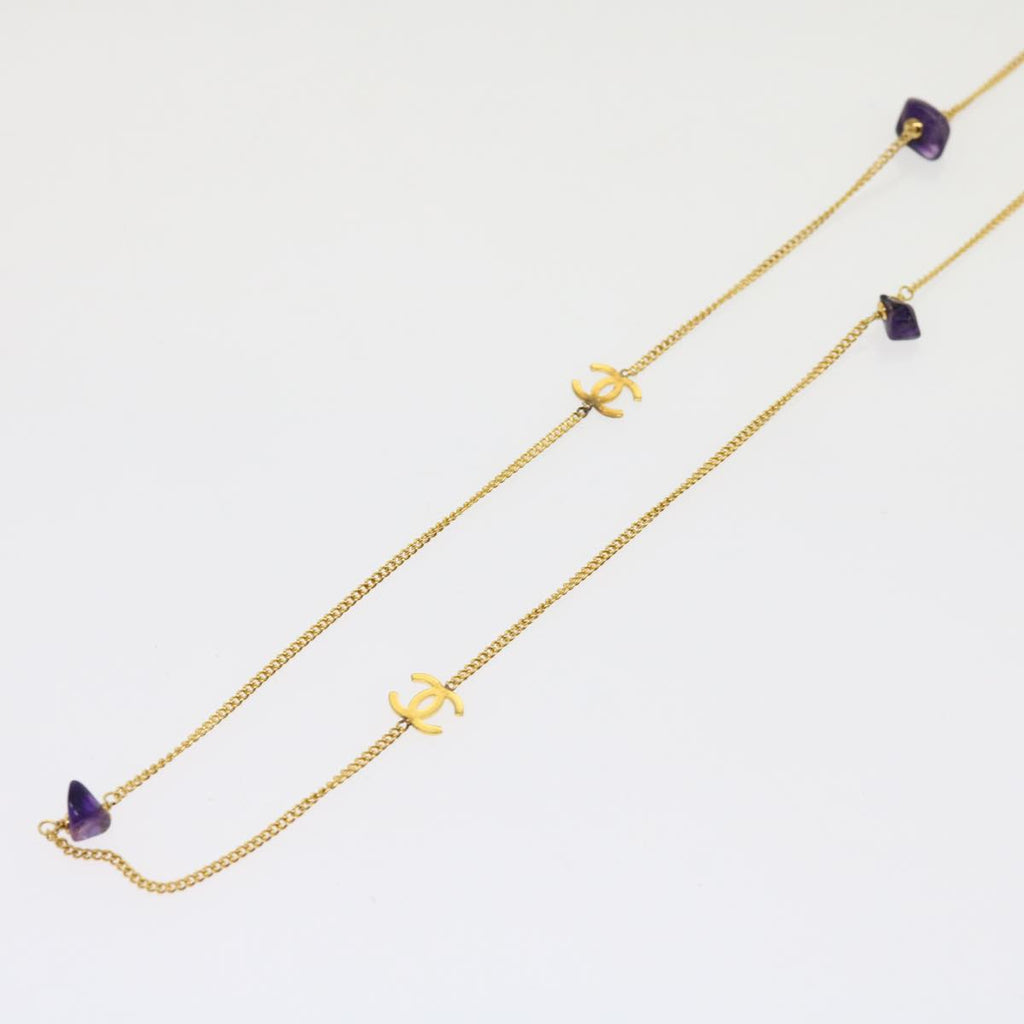 CHANEL COCO Mark Stone Necklace Gold CC am5561V