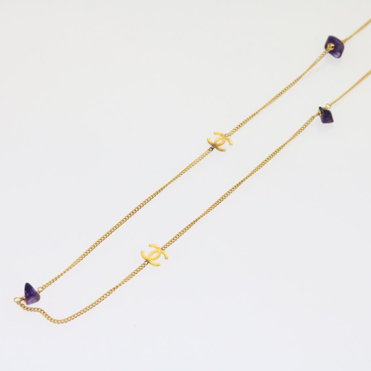 CHANEL COCO Mark Stone Necklace Gold CC am5561V