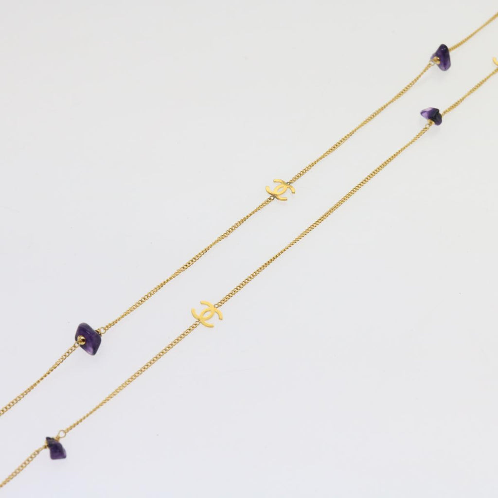 CHANEL COCO Mark Stone Necklace Gold CC am5561V