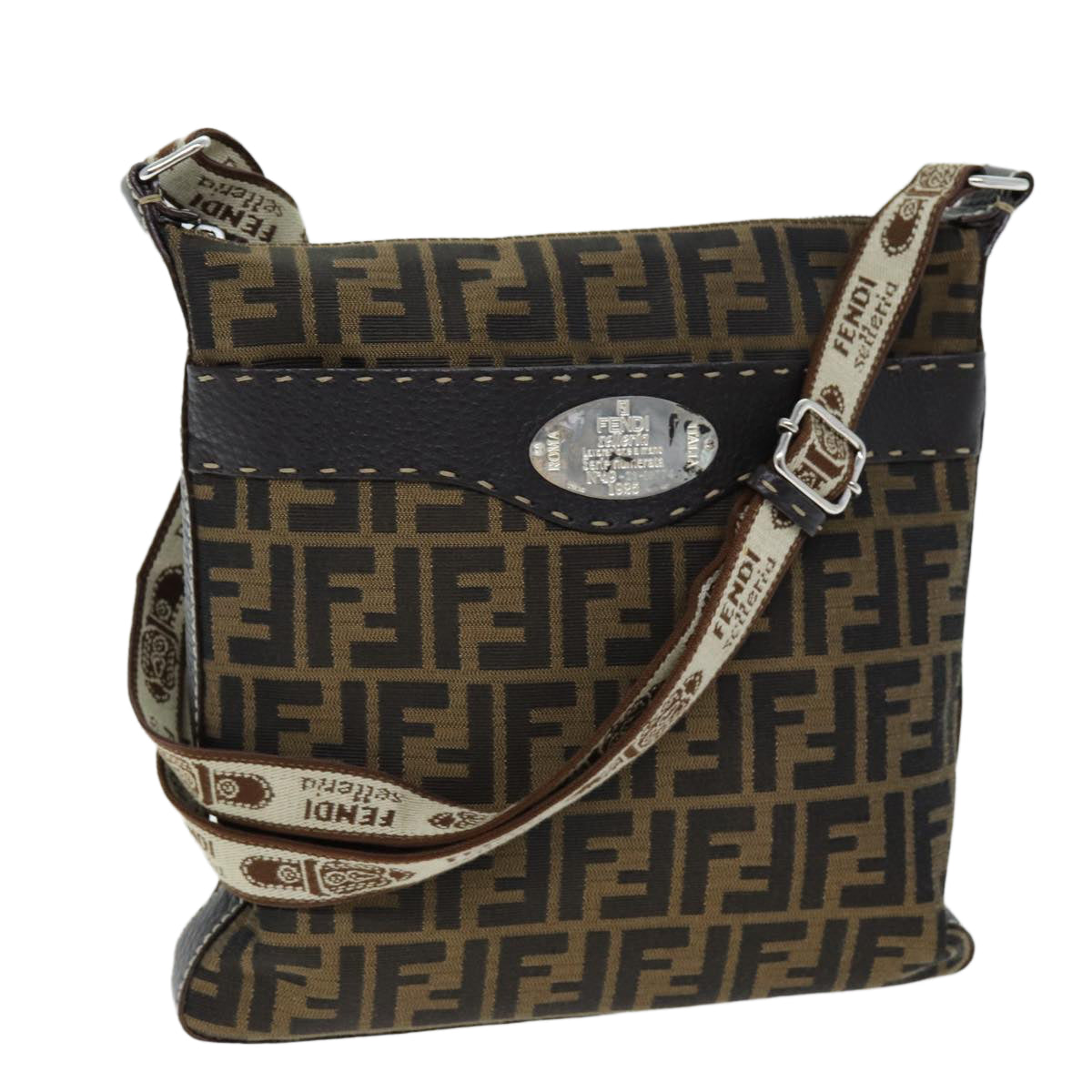 FENDI Zucca Canvas Shoulder Bag Black Brown am6285