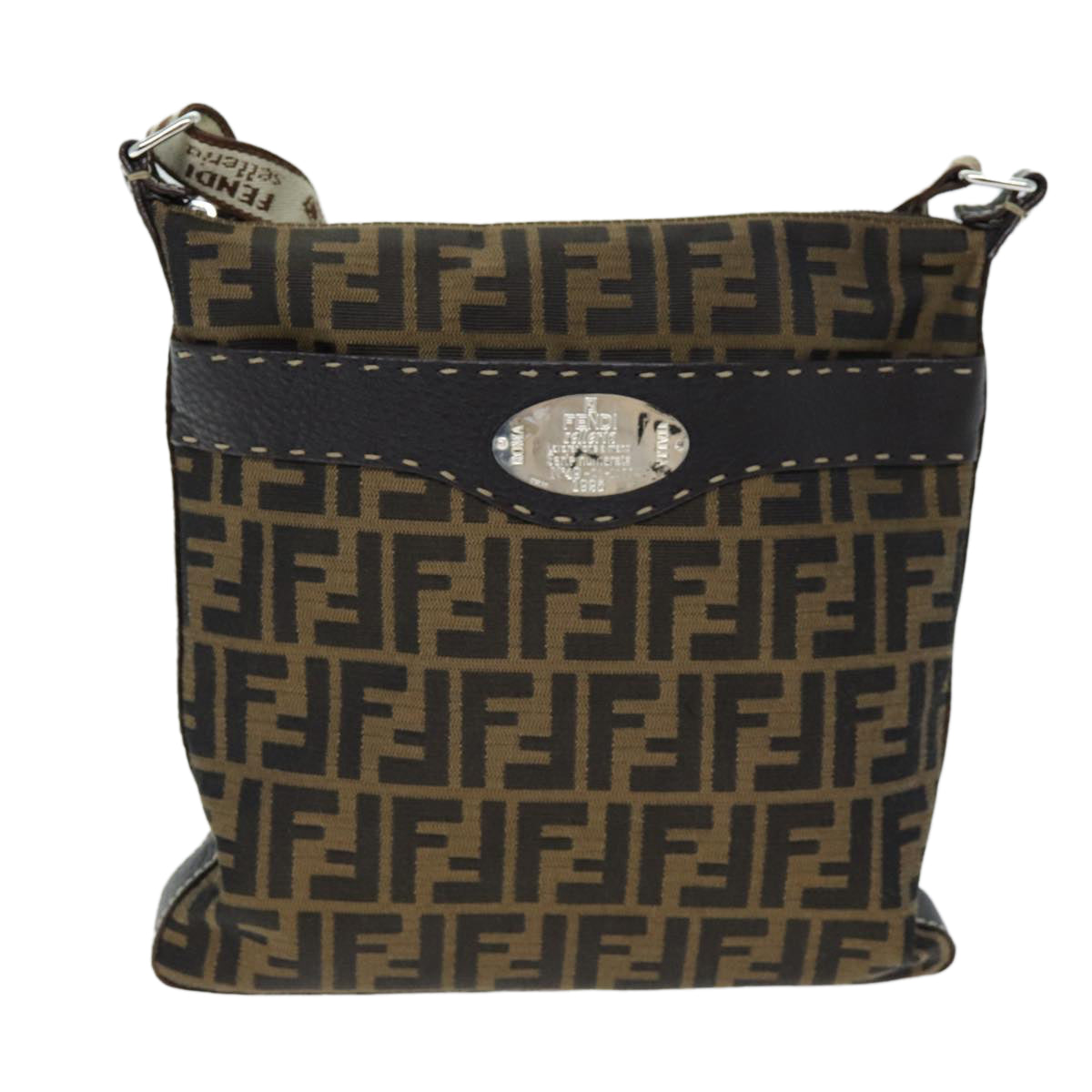 FENDI Zucca Canvas Shoulder Bag Black Brown am6285