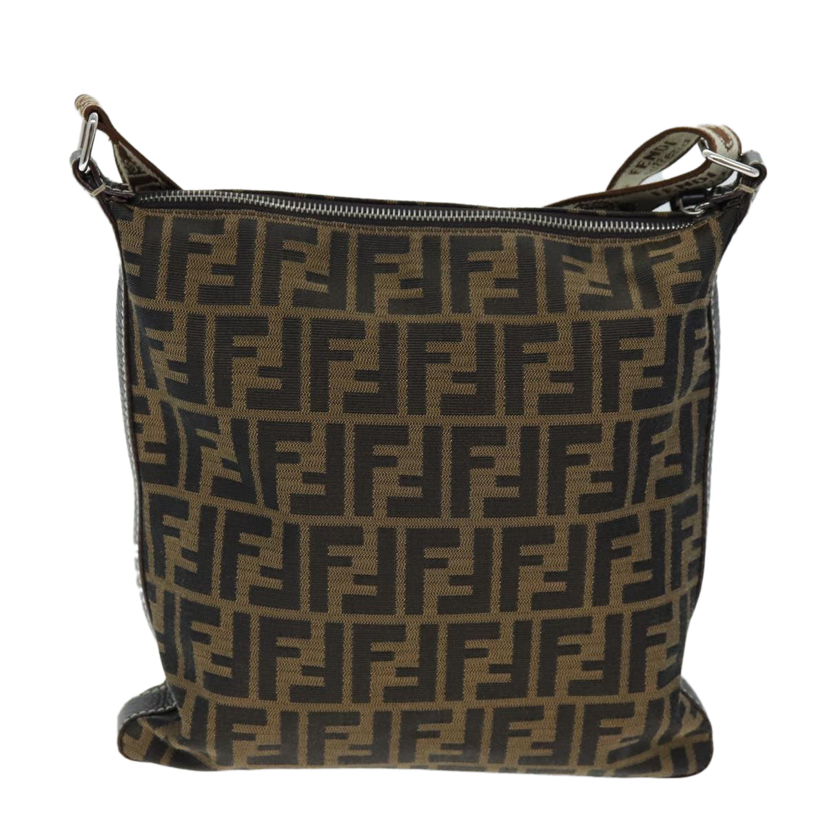 FENDI Zucca Canvas Shoulder Bag Black Brown am6285