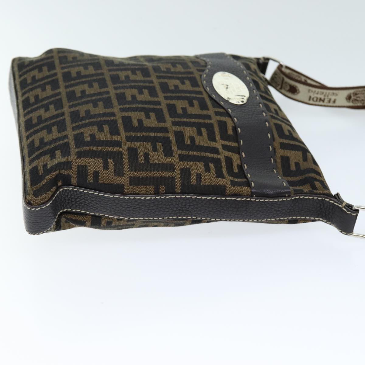 FENDI Zucca Canvas Shoulder Bag Black Brown am6285