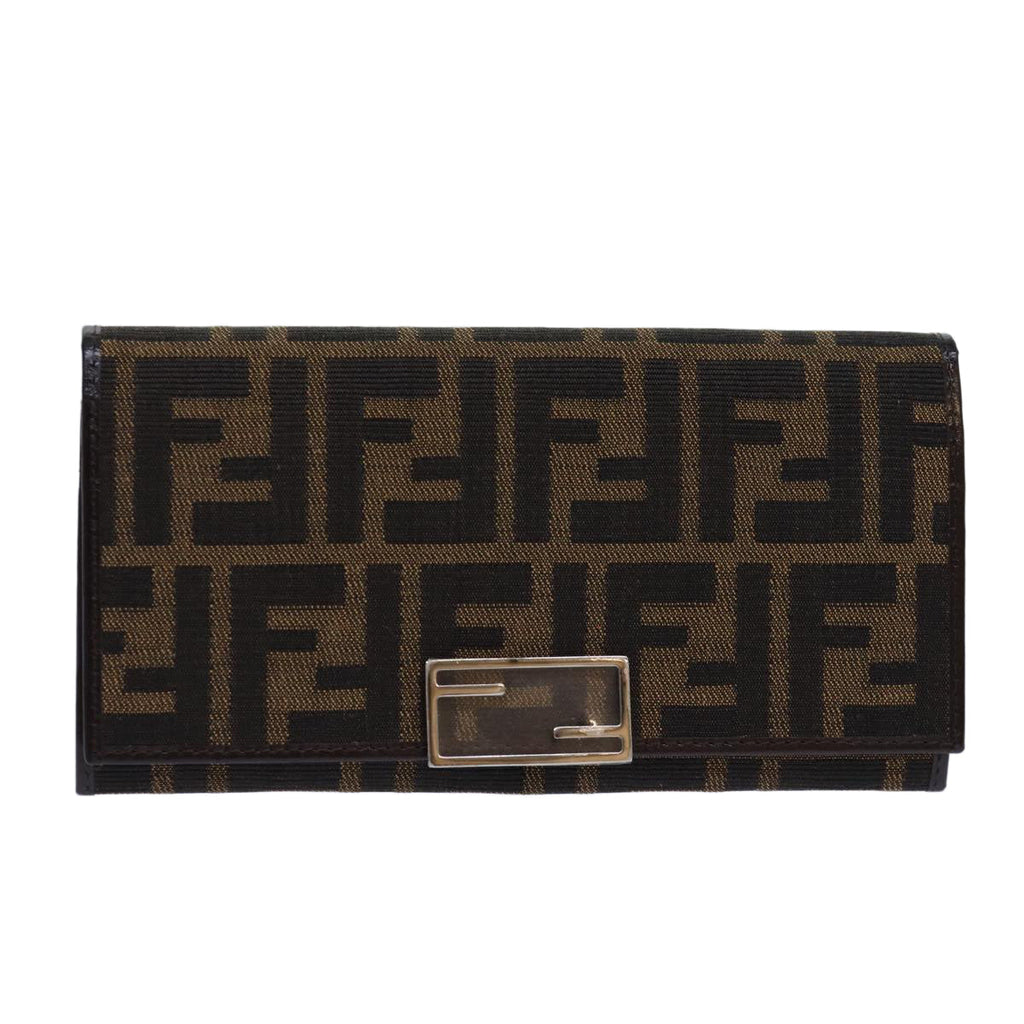 FENDI Zucca Canvas Long Wallet Black Brown Silver am6788