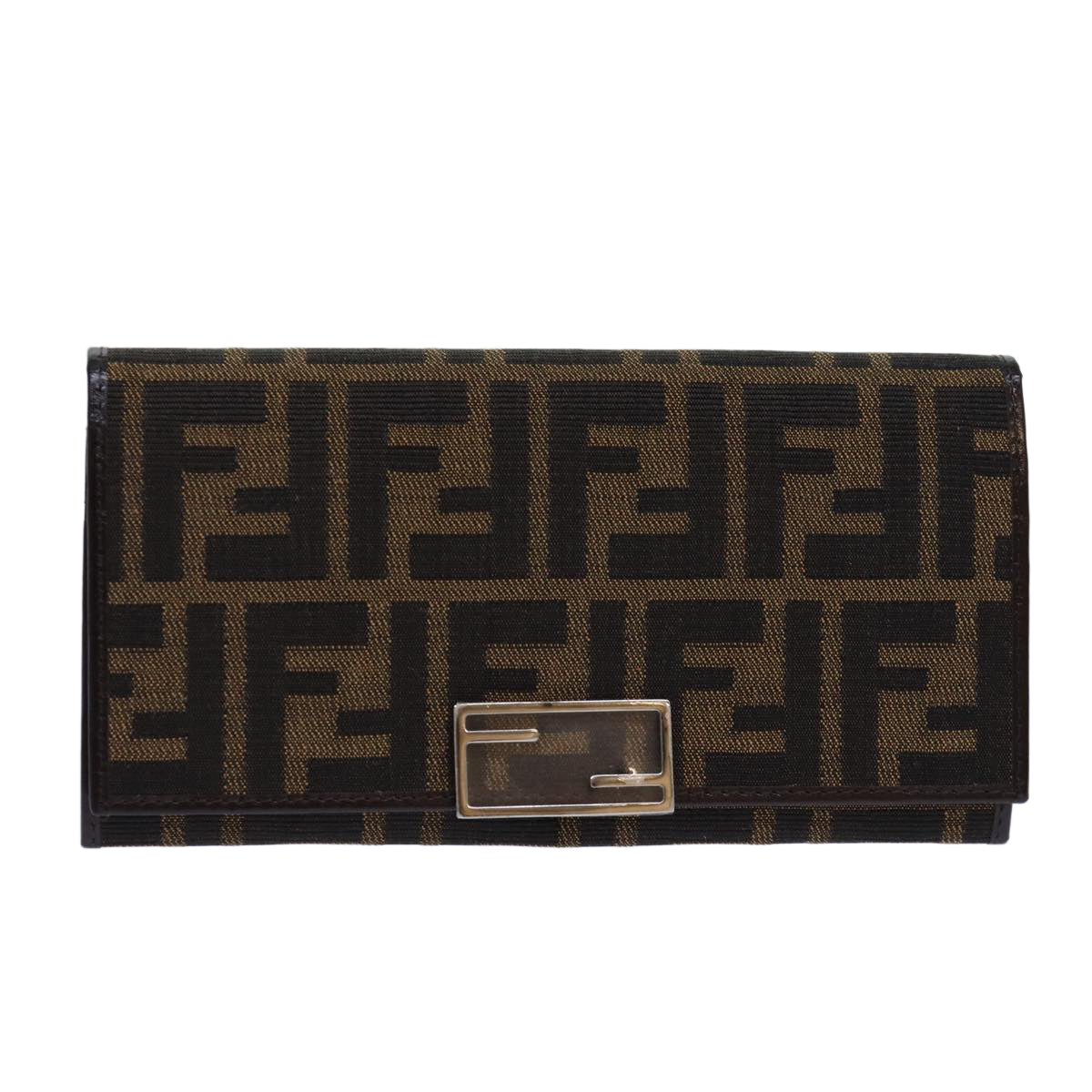 FENDI Zucca Canvas Long Wallet Black Brown Silver am6788