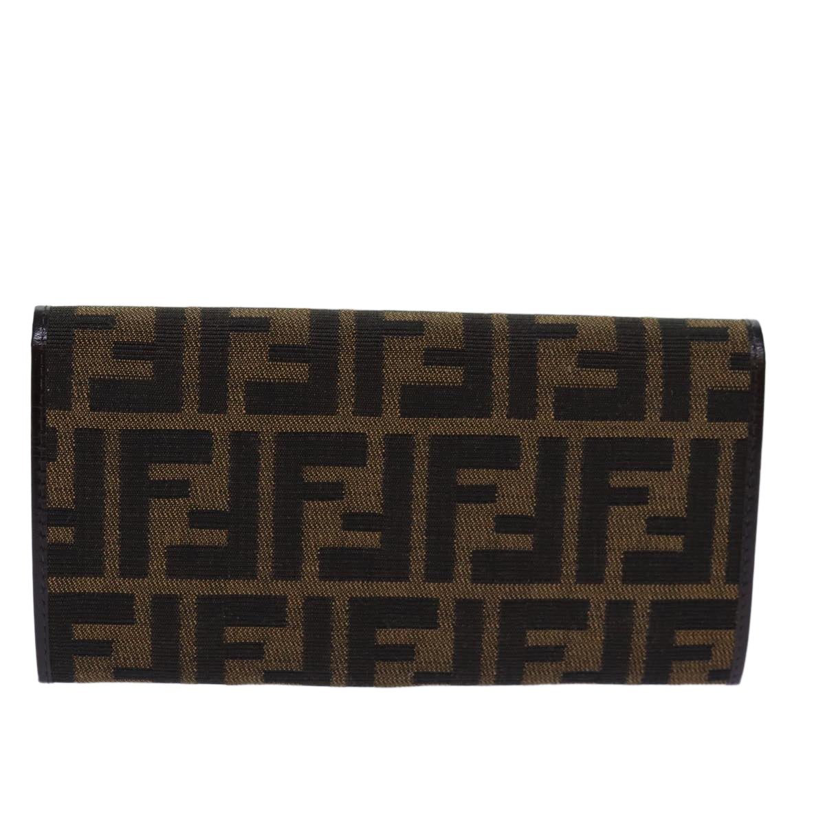 FENDI Zucca Canvas Long Wallet Black Brown Silver am6788