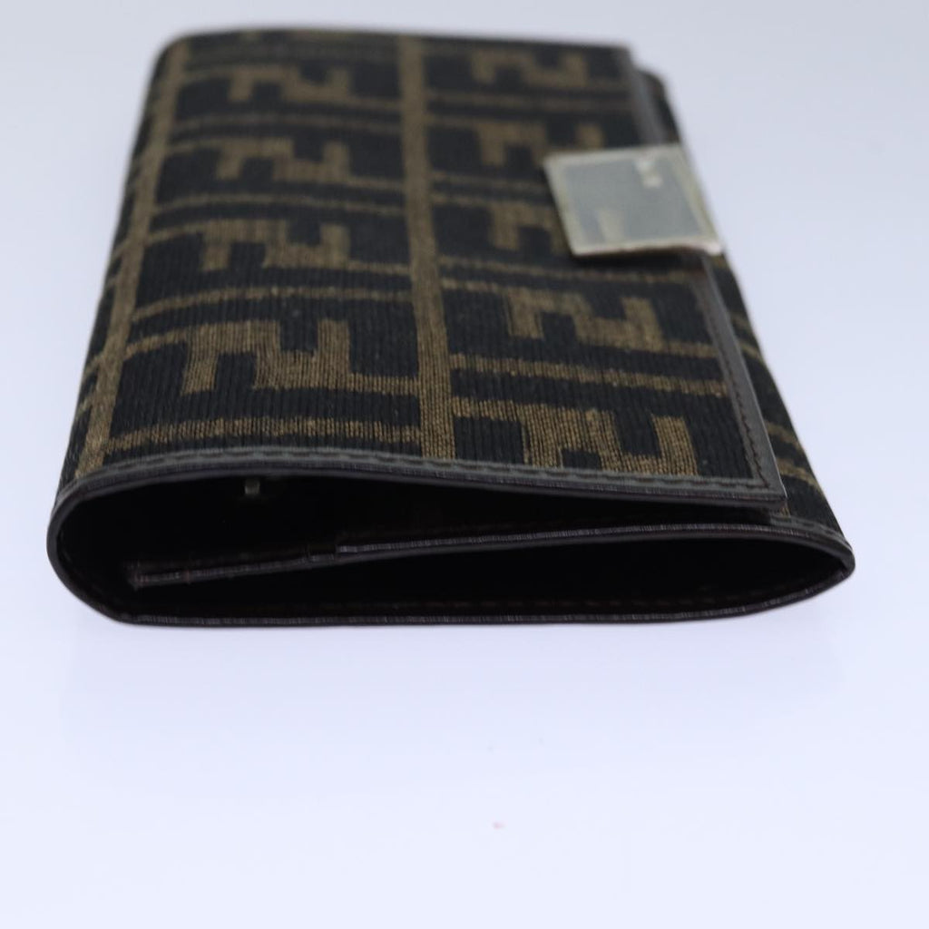 FENDI Zucca Canvas Long Wallet Black Brown Silver am6788