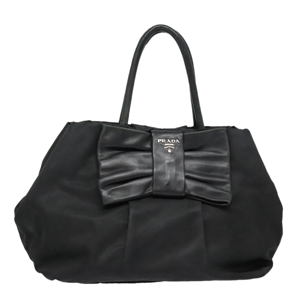 PRADA Ribbon Hand Bag Nylon Black am6830