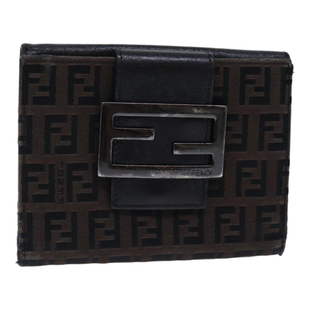 FENDI Zucchino Canvas Wallet Brown Silver am6905