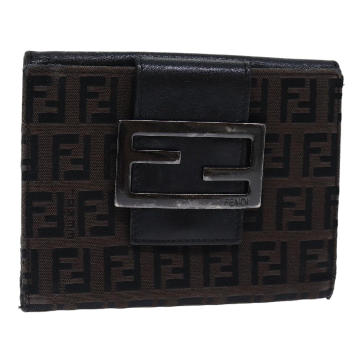 FENDI Zucchino Canvas Wallet Brown Silver am6905