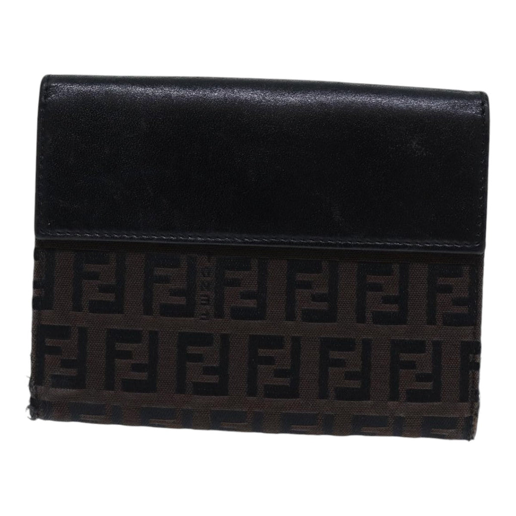 FENDI Zucchino Canvas Wallet Brown Silver am6905