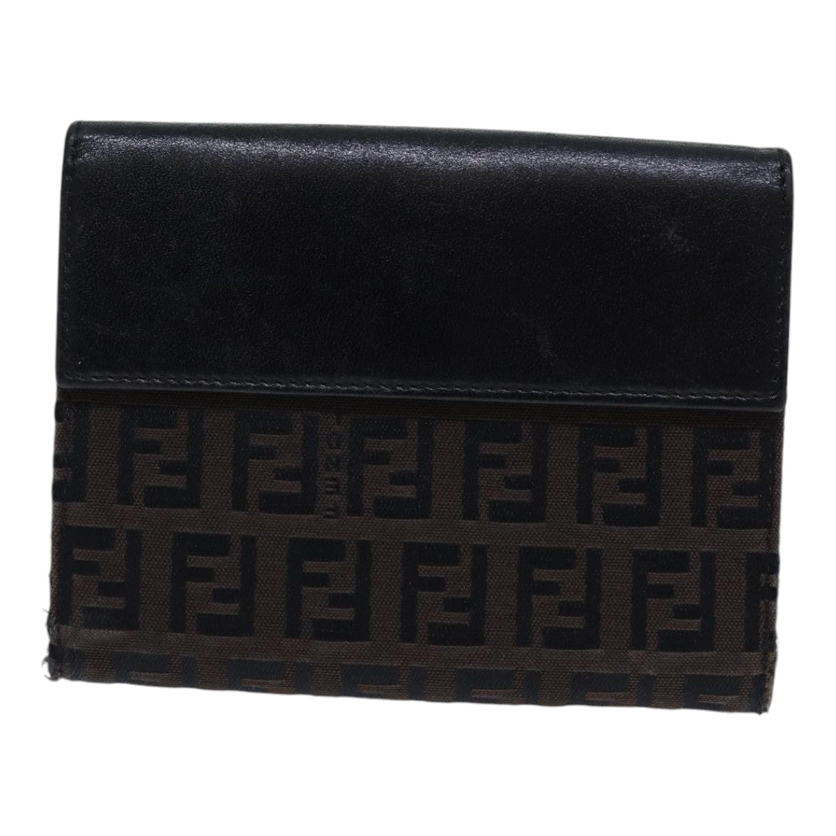 FENDI Zucchino Canvas Wallet Brown Silver am6905