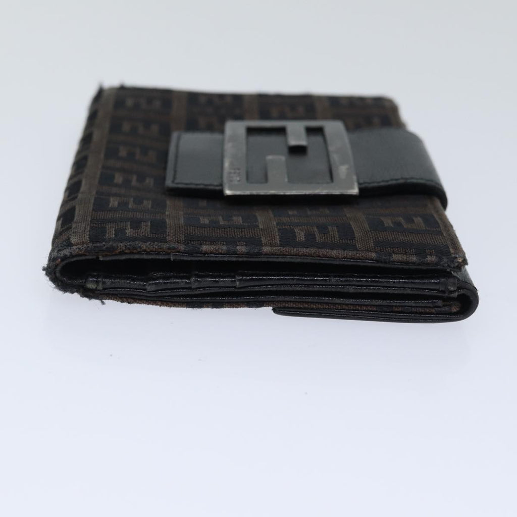 FENDI Zucchino Canvas Wallet Brown Silver am6905