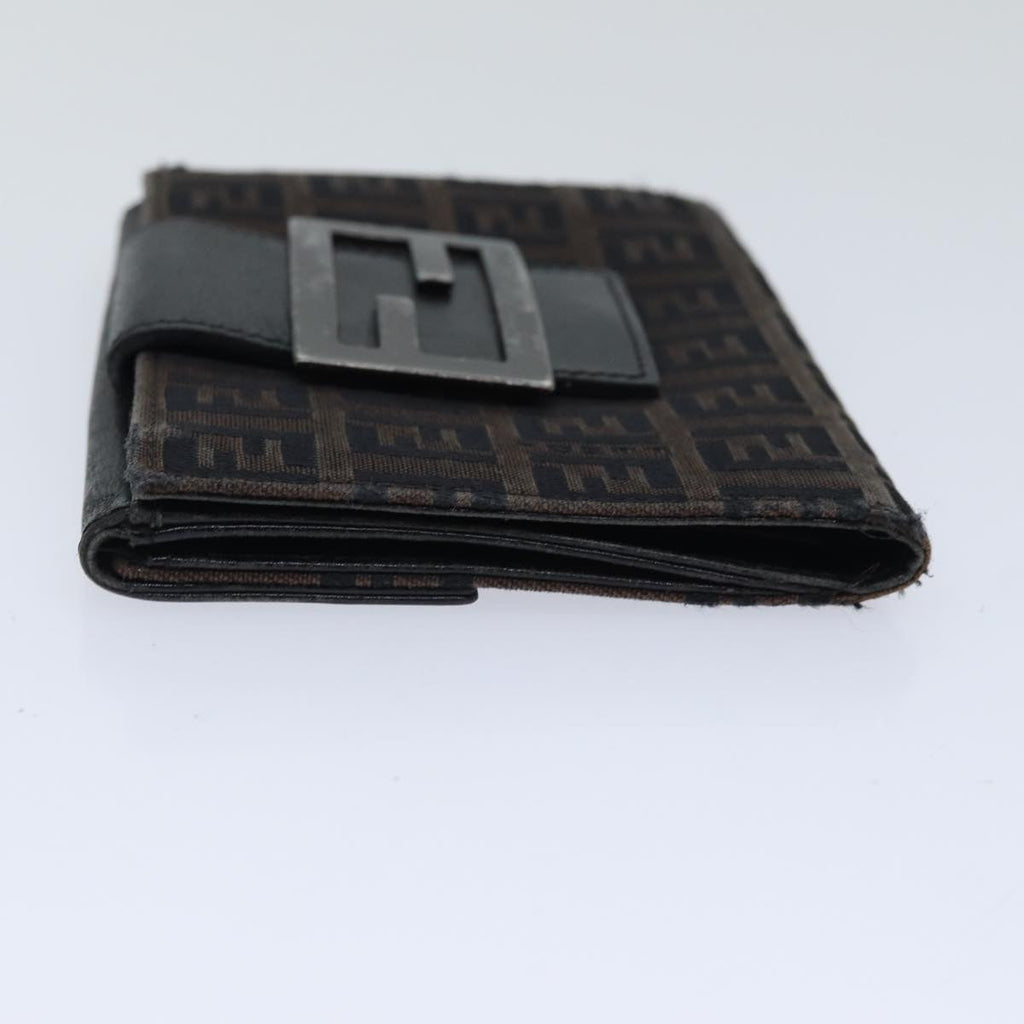 FENDI Zucchino Canvas Wallet Brown Silver am6905