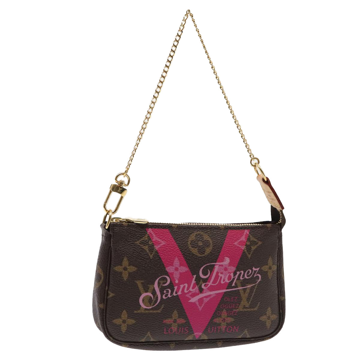 LOUIS VUITTON Monogram V line Mini Pochette Accessoires Pouch Pink am6931AV