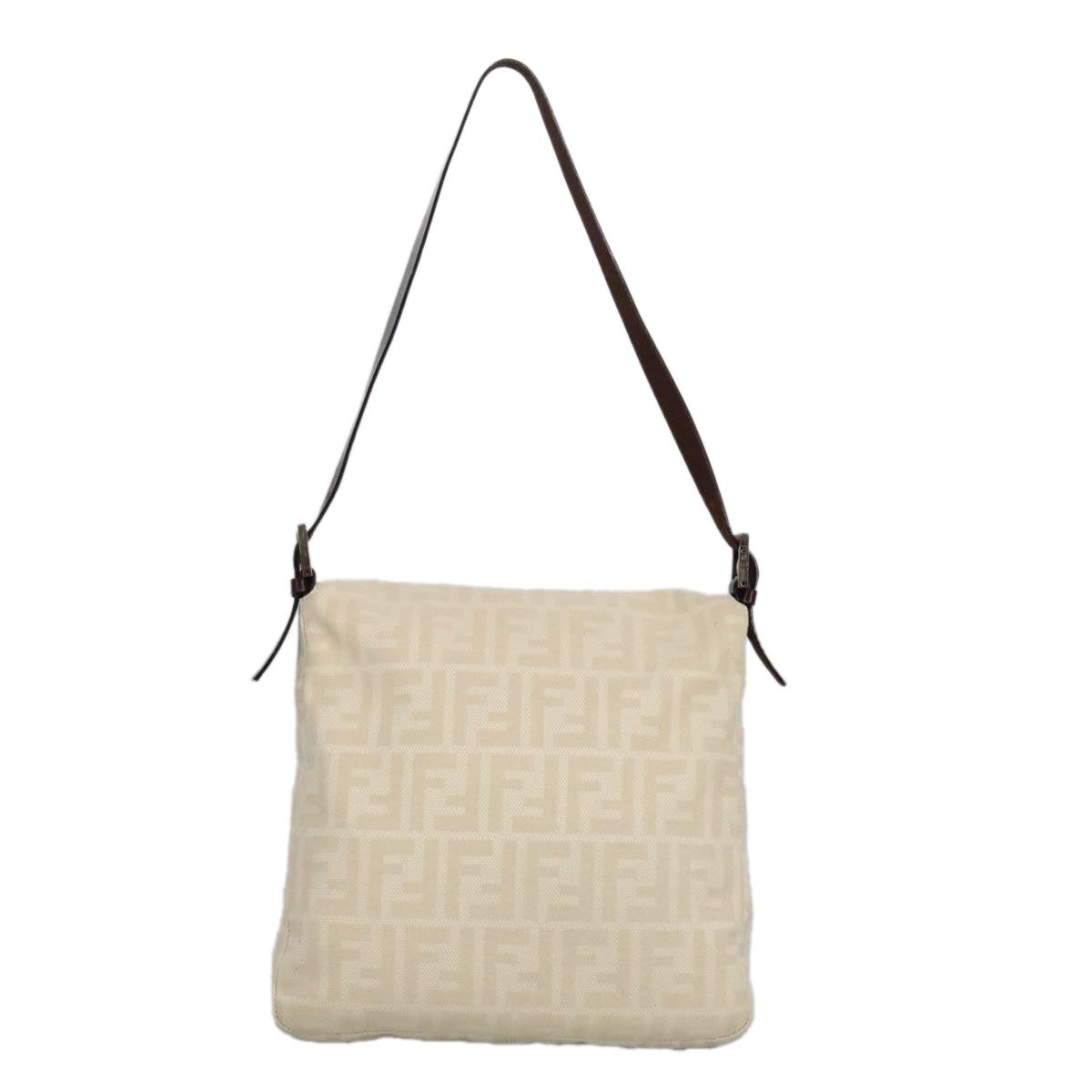 FENDI Zucca Canvas Mamma Baguette Shoulder Bag Beige Silver am7156