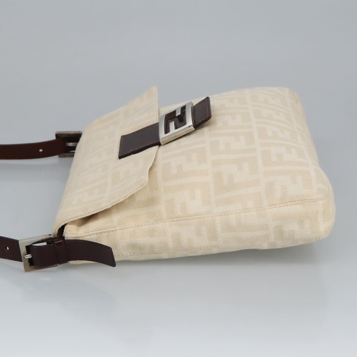 FENDI Zucca Canvas Mamma Baguette Shoulder Bag Beige Silver am7156